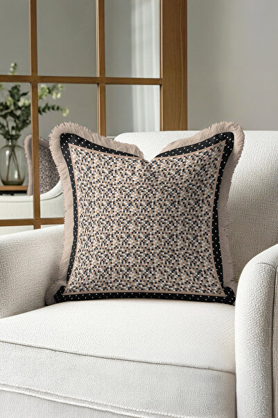 Evimde Bambaşka غطاء وسادة موزايك مربع الشكل - غطاء وسادة هندسي حديث باللونين...