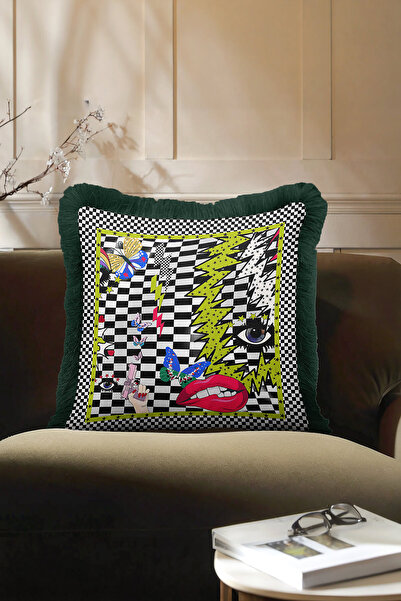 Evimde Bambaşka Husă de pernă cu franjuri Pop Art - Husă de pernă cu franjuri...
