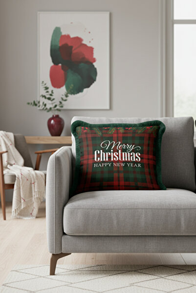 Evimde Bambaşka غطاء وسادة مزخرف بالشراشيب للعام الجديد - غطاء وسادة مزين بشر...