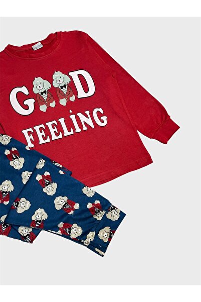 ALİŞ KİDS Boys' Cotton Burgundy Color Cute Dogs Patterned Long Sleeve Pajama Set