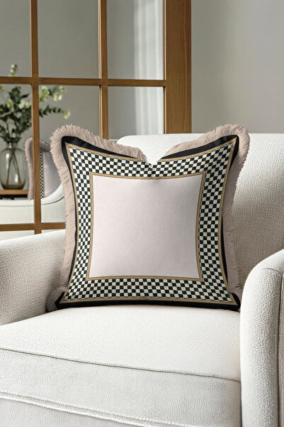 Evimde Bambaşka Husă de pernă cu franjuri în carouri de lux - Husă de pernă c...