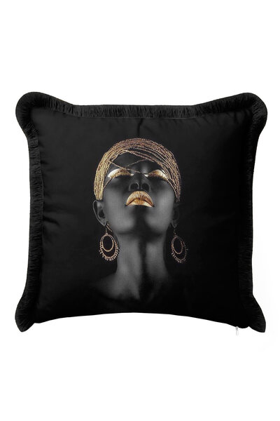 Evimde Bambaşka Husă de pernă cu franjuri Afro Portrait de lux - Husă de pern...