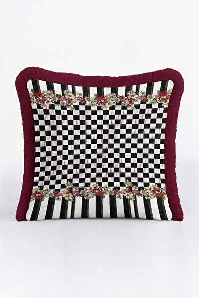 Evimde Bambaşka Луксозна тартанова калъфка за възглавница с флорални мотиви и...