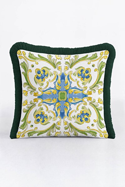 Evimde Bambaşka Husă de pernă cu franjuri de lux cu motive italiene în stil b...