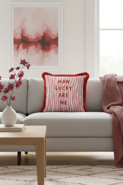 Evimde Bambaşka Elegant Striped Fringed Pillow Cover - Positive Energy Modern Red White Tasseled Cushion Cover