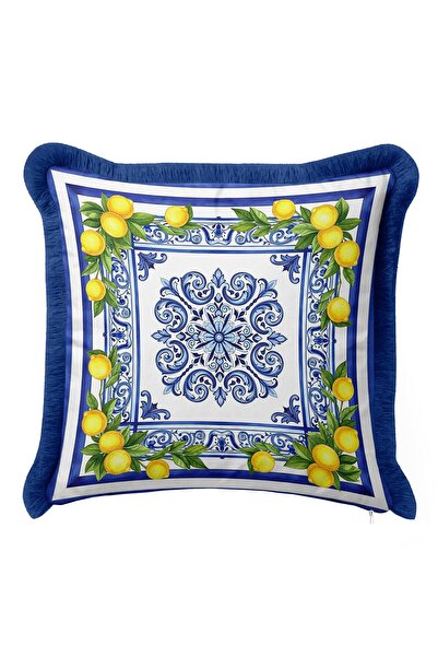 Evimde Bambaşka Husă de pernă cu franjuri de lux inspirată din Marea Meditera...