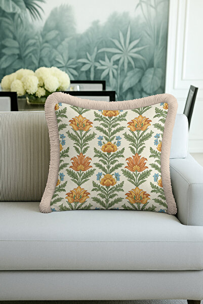 Evimde Bambaşka Husă de pernă cu franjuri cu motiv floral elegant - galben ve...