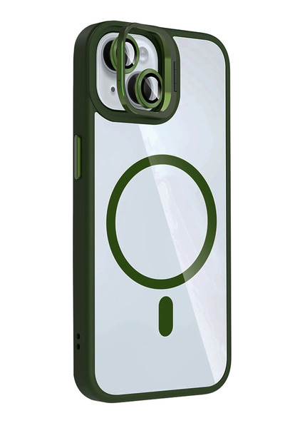 Fuchsia Apple iPhone 13 Remim Lensli Magsafe Standlı Kapak - Dark Green
