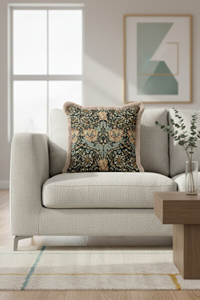 Evimde Bambaşka Husă de pernă cu franjuri cu flori vintage de lux - Husă de p...