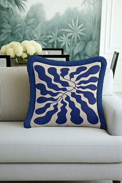 Evimde Bambaşka Husă de pernă cu franjuri în forme organice moderne - Husă de...