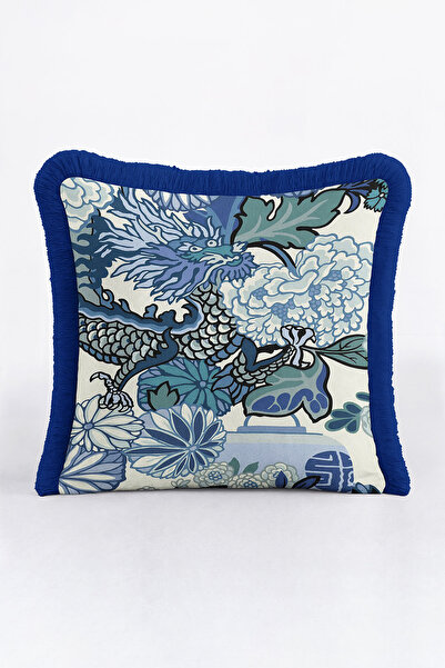 Evimde Bambaşka Husă de pernă cu franjuri cu motiv dragon asiatic - Husă de p...
