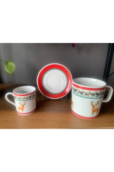 FERMATO New Year- Santa Claus Deer Model 6 Piece 2 Person Mug and Turkish Cof...