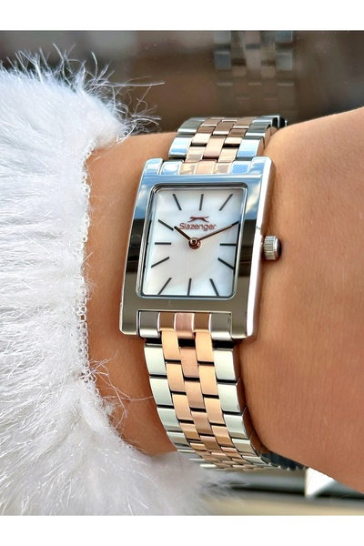 Slazenger Steel Band Square Dial 5 Atm Water Resistant Copper-Silver Color Women Wristwatch 2505