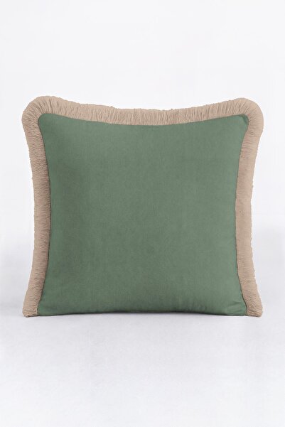 Evimde Bambaşka غطاء وسادة فاخر باللون الأخضر الزمردي - غطاء وسادة أنيق طبيعي...