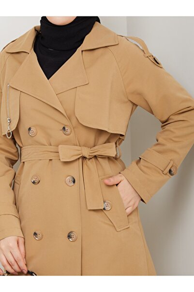 Vibeys Collection Women's Belted and Zipper Detailed Trench Coat