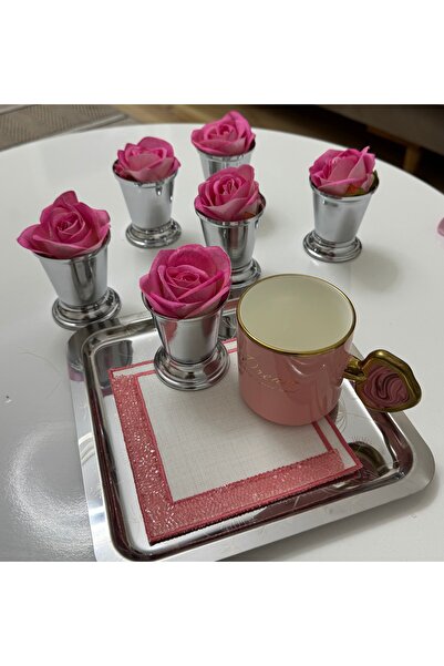 Elzemm store Decorative Silver Plated 6 Pieces Rose Bowl Pink Color Rose Is Included