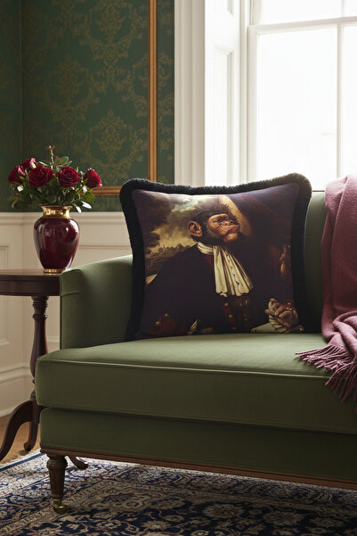 Evimde Bambaşka Husă de pernă clasică cu franjuri de lux - Maimuță uniformă, ...