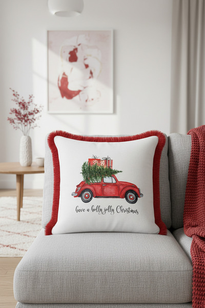Evimde Bambaşka غطاء وسادة كلاسيكي لعيد الميلاد على شكل سيارة - غطاء وسادة بت...