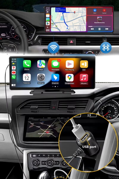 Munico QLED Evrensel Taşınabilir Araba Radyo Multimedya Stereo Kablosuz Carpl...