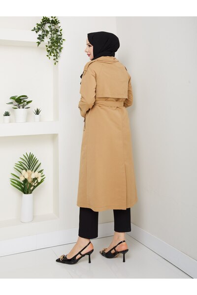 Vibeys Collection Women's Belted and Zipper Detailed Trench Coat