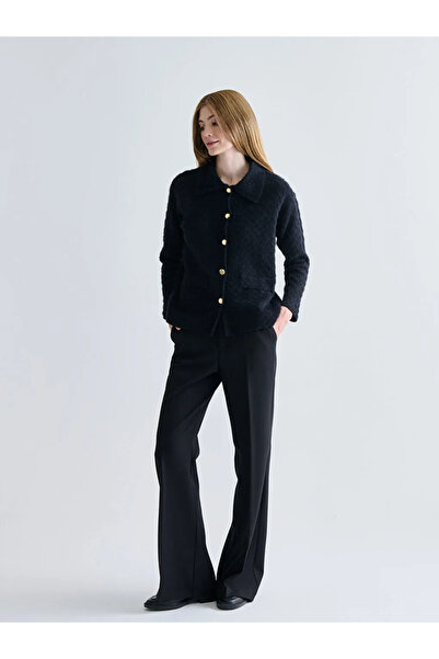 LC Waikiki Lcw grace black polo neck women's knit cardigan