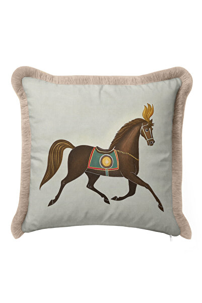 Evimde Bambaşka غطاء وسادة مزين بشراشيب على شكل حصان نبيل - غطاء وسادة كلاسيك...