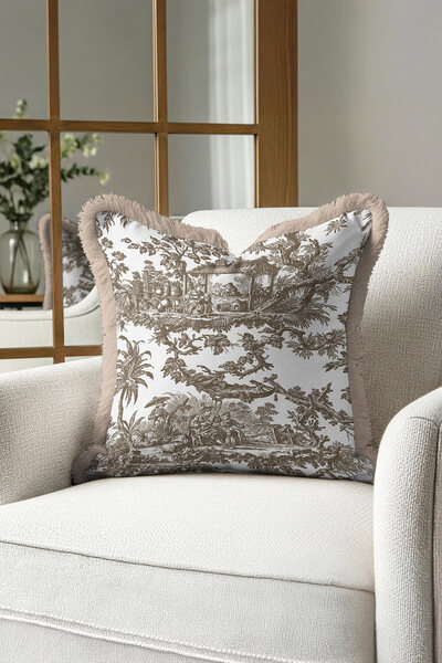 Evimde Bambaşka غطاء وسادة أنيق عتيق الطراز - غطاء وسادة مزين بشراشيب باللون ...