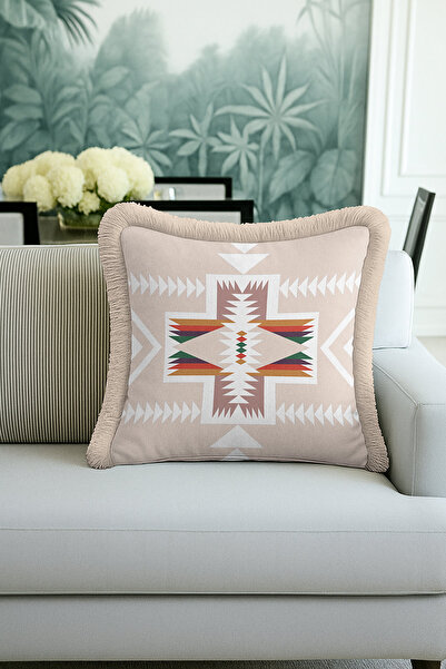 Evimde Bambaşka غطاء وسادة مزين بشراشيب هندسية عرقية - غطاء وسادة مزين بشراشي...