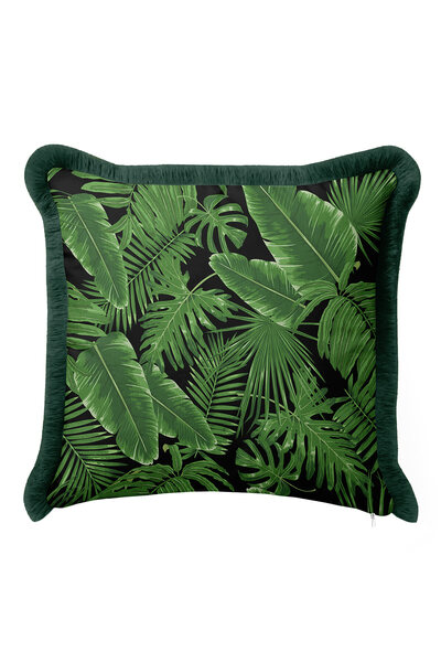 Evimde Bambaşka غطاء وسادة مزين بأوراق استوائية - غطاء وسادة عصري باللون الأخ...