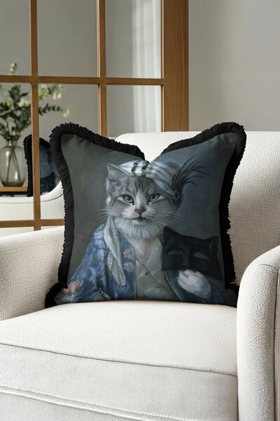 Evimde Bambaşka Husă de pernă Avant-garde pisică Portret cu franjuri - Husă d...