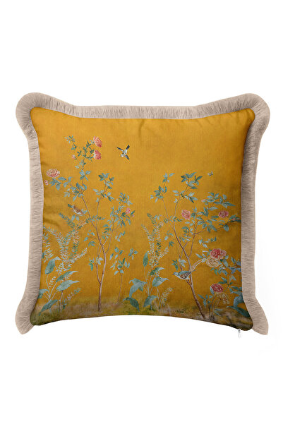 Evimde Bambaşka غطاء وسادة أنيق مزين بالطيور والزهور - غطاء وسادة بتصميم طبيع...