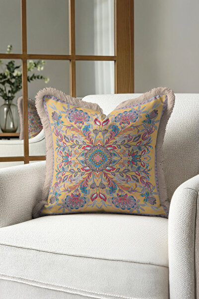 Evimde Bambaşka Husă de pernă cu franjuri cu flori de lux oriental - Husă de ...