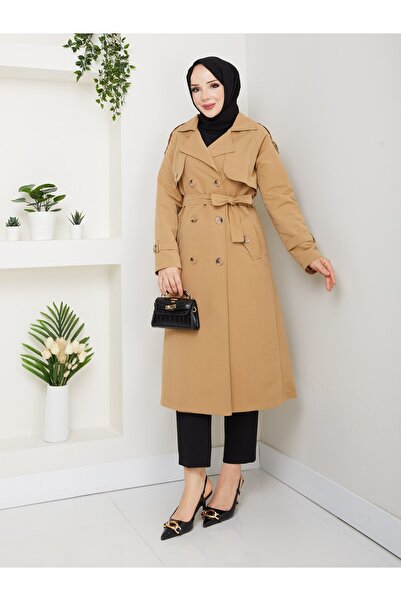 Vibeys Collection Women's Belted and Zipper Detailed Trench Coat
