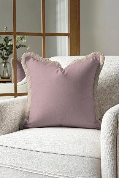 Evimde Bambaşka غطاء وسادة أنيق باللون الأرجواني الفاتح مع شراشيب - غطاء وساد...