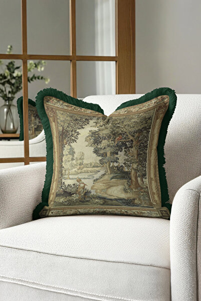 Evimde Bambaşka غطاء وسادة مزين بشراشيب على الطراز الباروكي - غطاء وسادة كلاس...