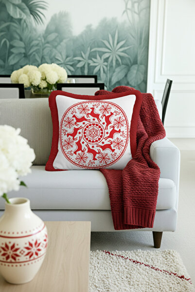 Evimde Bambaşka Husă de pernă Nordic Deer cu franjuri - Husă de pernă clasică...