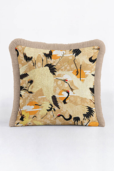 Evimde Bambaşka غطاء وسادة فاخر مزين بشراشيب على شكل طائر التورنا الياباني - ...