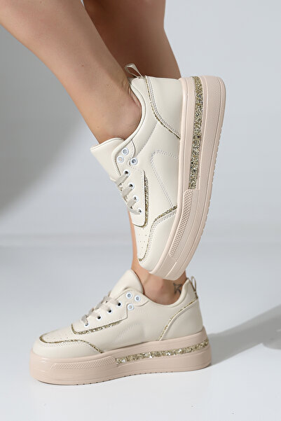 Encool Bej Kadın Sim Detaylı Günlük Sneaker Ayakkabı -Şık Yüksek Taban - Renk...