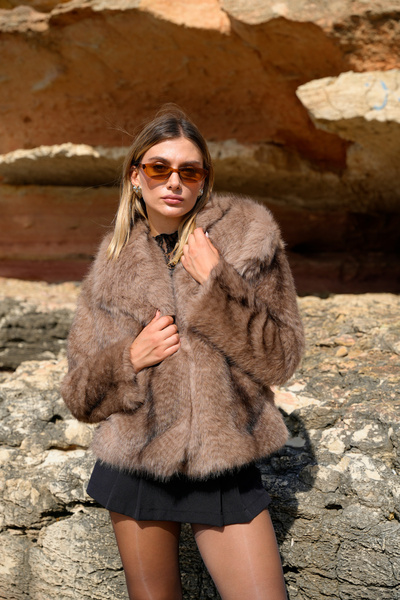 ASEDE Guler șal cu model, căptușit cu țesătură moale, cu buzunare Premium haină de blană artificială