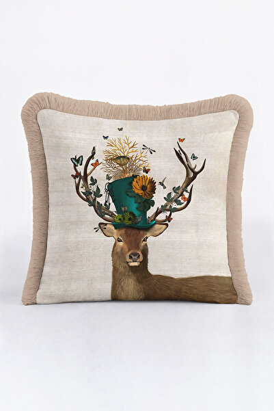 Evimde Bambaşka Husă de pernă cu franjuri cu flori colorate - galben verde vi...