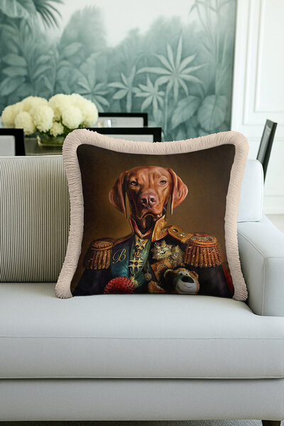 Evimde Bambaşka Husă de pernă cu franjuri General Portrait Dog - Husă de pern...