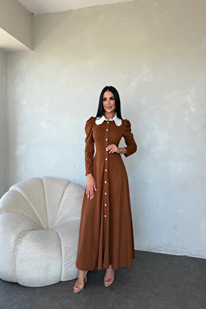 LİLA İSTANBUL Lace Collar Buttoned Front Knitwear Dress