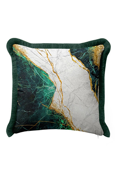 Evimde Bambaşka غطاء وسادة فاخر بتأثير الرخام - غطاء وسادة عصري بلون أخضر زمر...