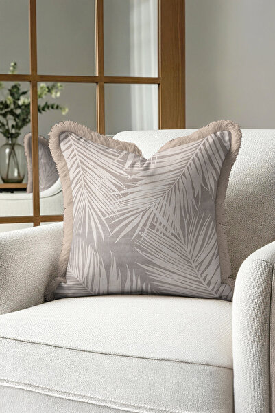 Evimde Bambaşka Husă de pernă cu franjuri de lux cu motiv tropical cu frunze ...