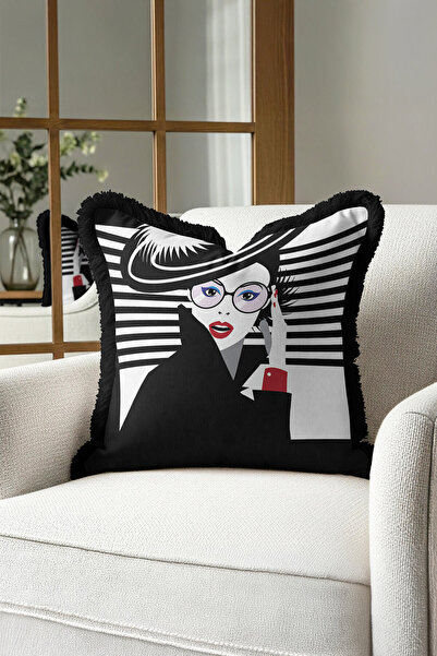 Evimde Bambaşka Husă de pernă cu franjuri, elegantă, retro și elegantă - Husă...