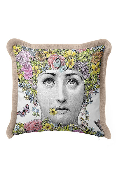 Evimde Bambaşka Husă de pernă cu franjuri cu portret artistic - Husă de pernă...