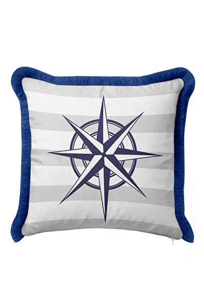 Evimde Bambaşka Husă de pernă cu franjuri cu motiv busolă de lux - Husă de pe...