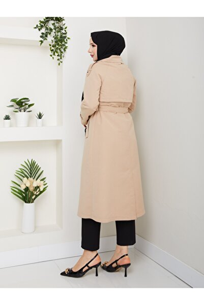 Vibeys Collection Women's Belted and Zipper Detailed Trench Coat