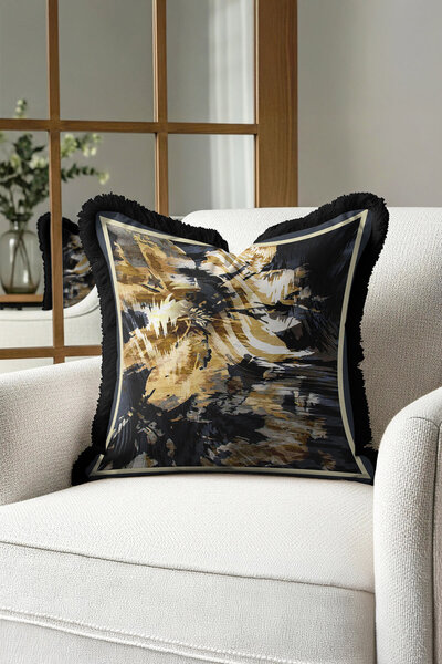 Evimde Bambaşka Husă de pernă cu franjuri de culoare neagră auriu de lux - Hu...