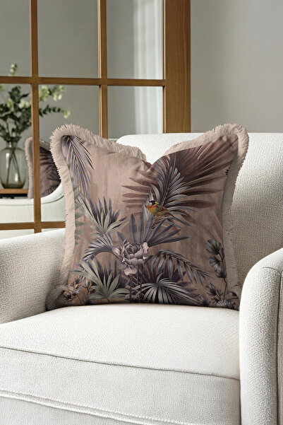 Evimde Bambaşka Tropical Luxury Fringed Pillowcase - Exotic Nature Bohemian B...